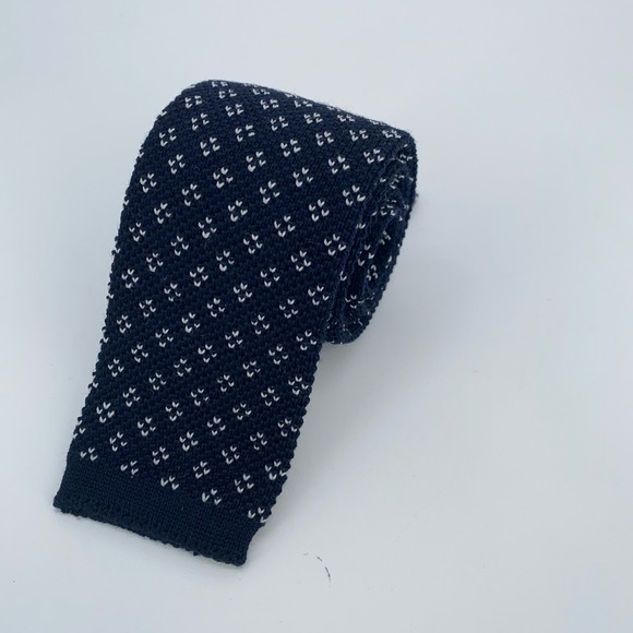 Eton Tie Mens One Size Navy Blue Wool‎ Knit Skinny Luxury Professional Necktie